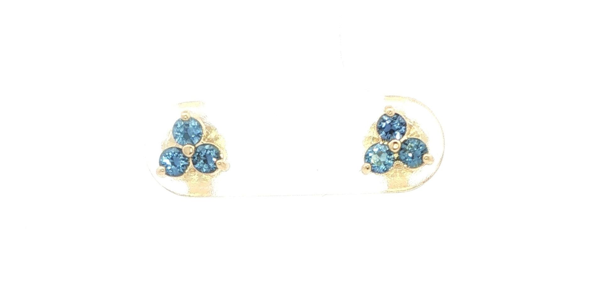Montana Yogo Sapphire Three-Stone Cluster Stud Earrings in Yellow Gold (0.40cts TWT)