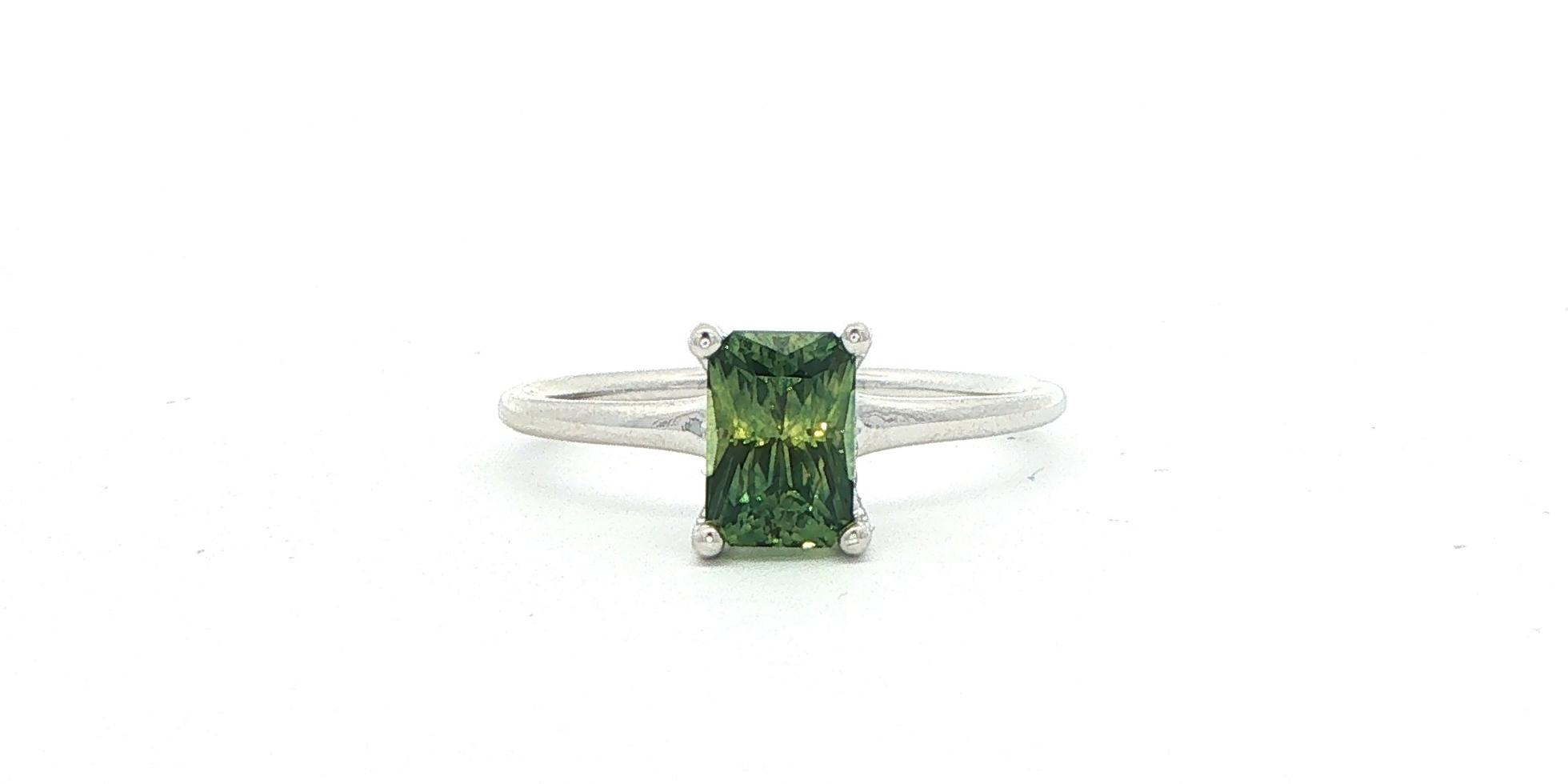 Emerald-Cut Forest Green Montana Sapphire Hidden Diamond Halo Ring in White Gold (1.28cts TWT)