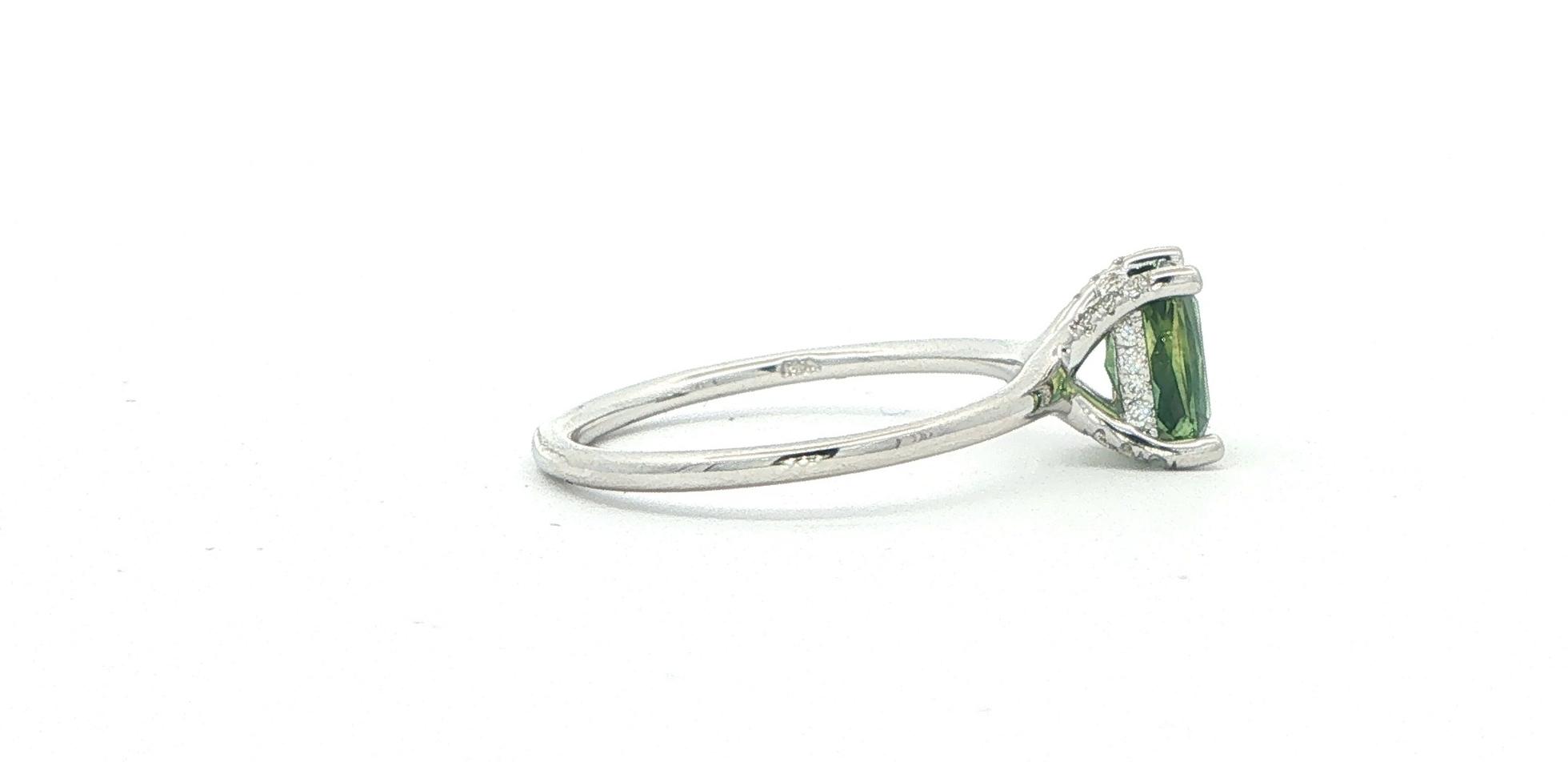 Emerald-Cut Forest Green Montana Sapphire Hidden Diamond Halo Ring in White Gold (1.28cts TWT) side