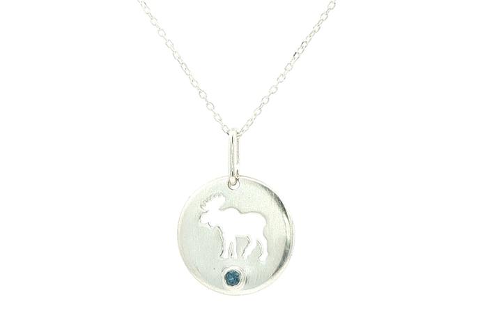 content/products/Moose Silhouette Charm Necklace with Montana Sapphire Accent in Sterling Silver (0.04cts)