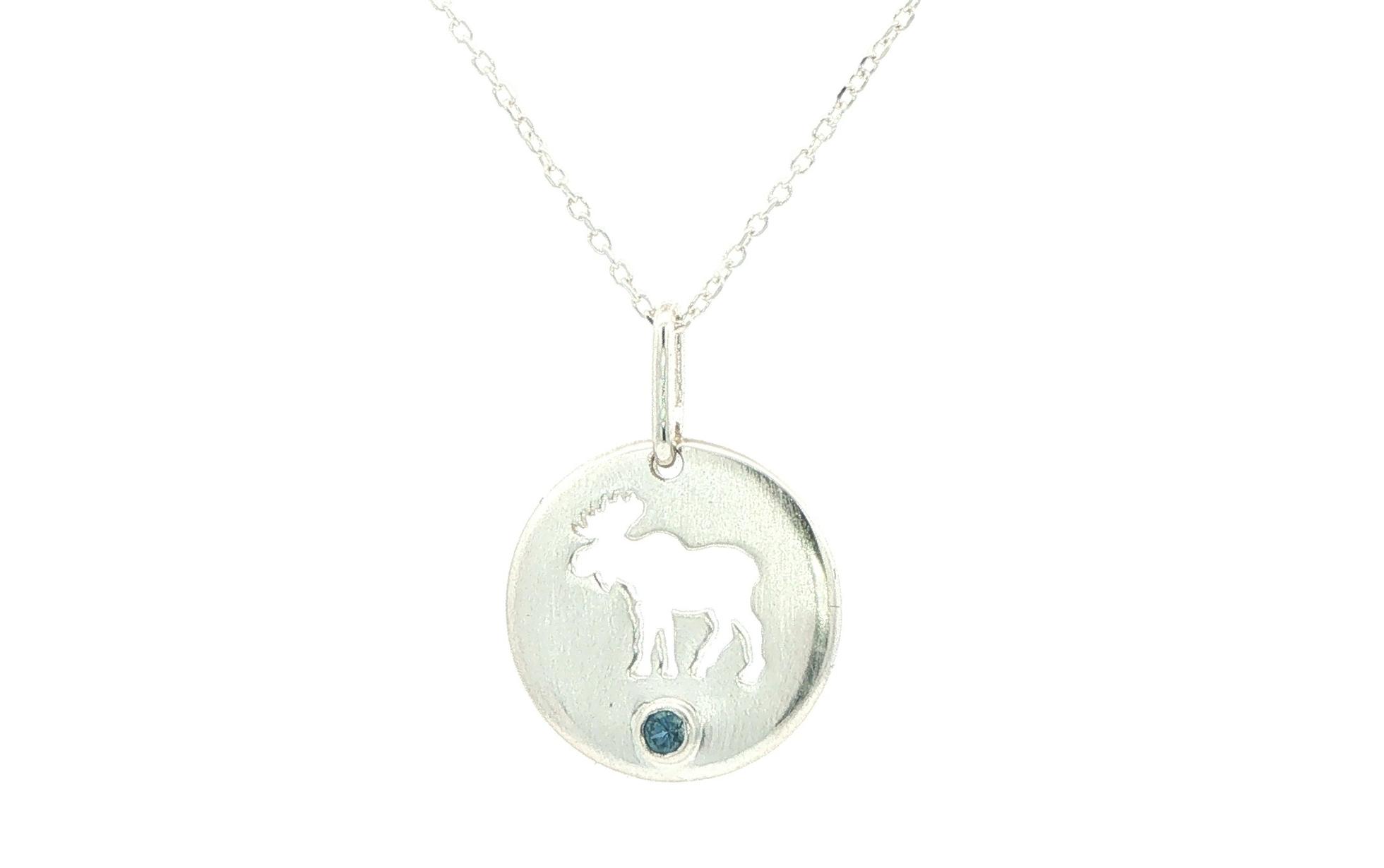Moose Silhouette Charm Necklace with Montana Sapphire Accent in Sterling Silver (0.04cts)