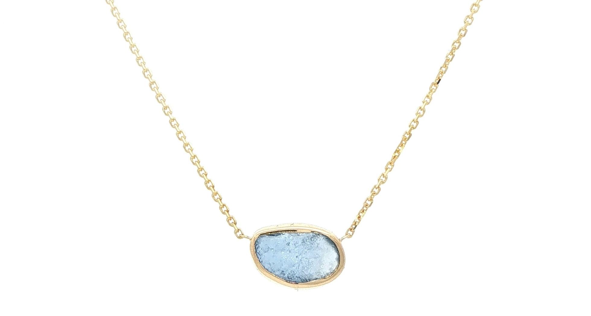 Raw Montana Yogo Sapphire Bezel Pendant Necklace on Split Chain in Yellow Gold (0.85cts TWT)
