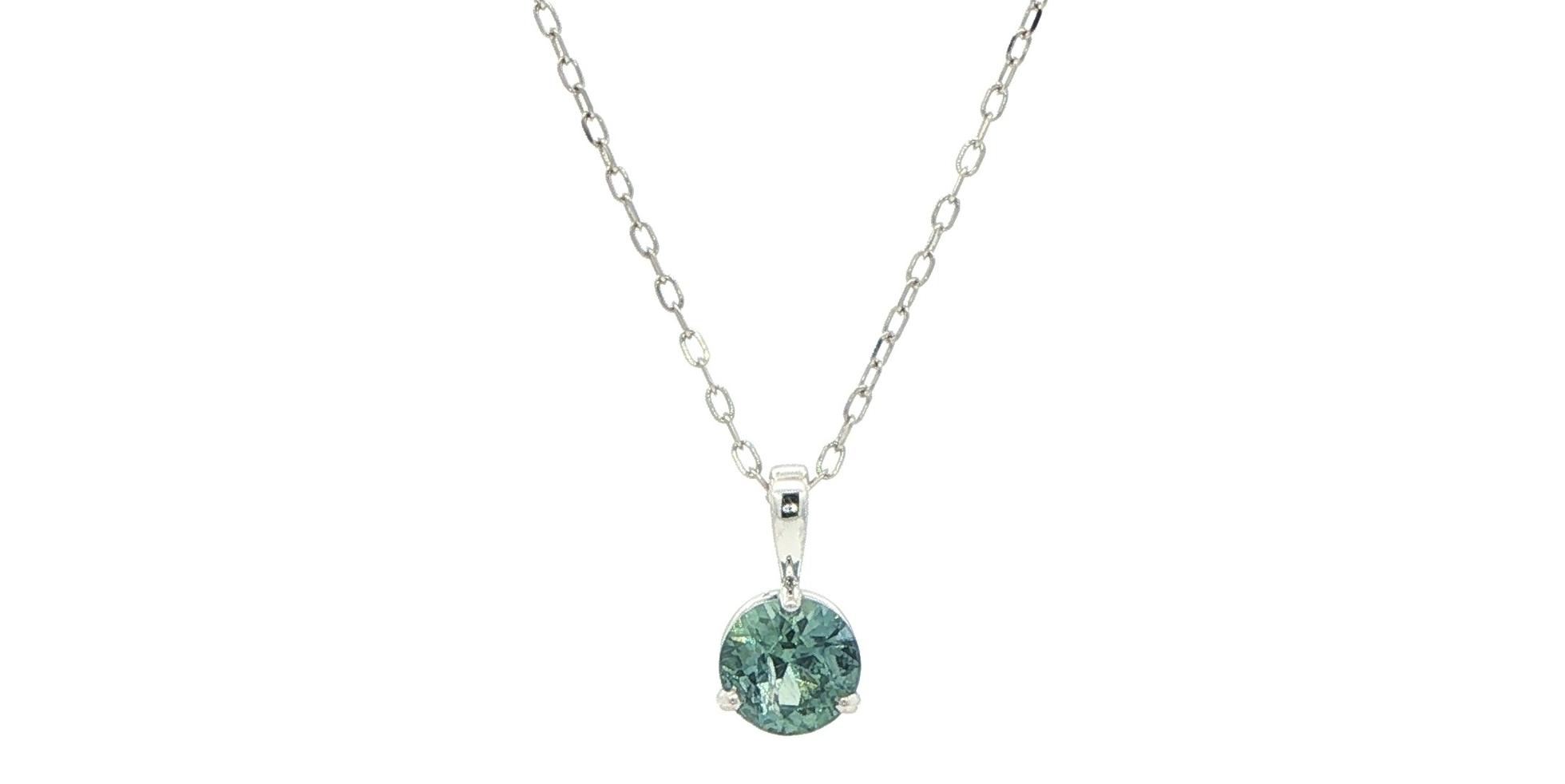 Blue Green Montana Sapphire Solitaire Pendant Necklace in White Gold (0.95cts)