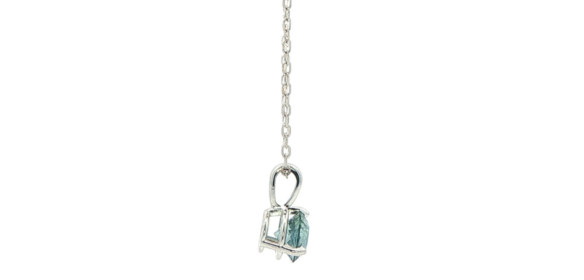 Blue Green Montana Sapphire Solitaire Pendant Necklace in White Gold (0.95cts) side