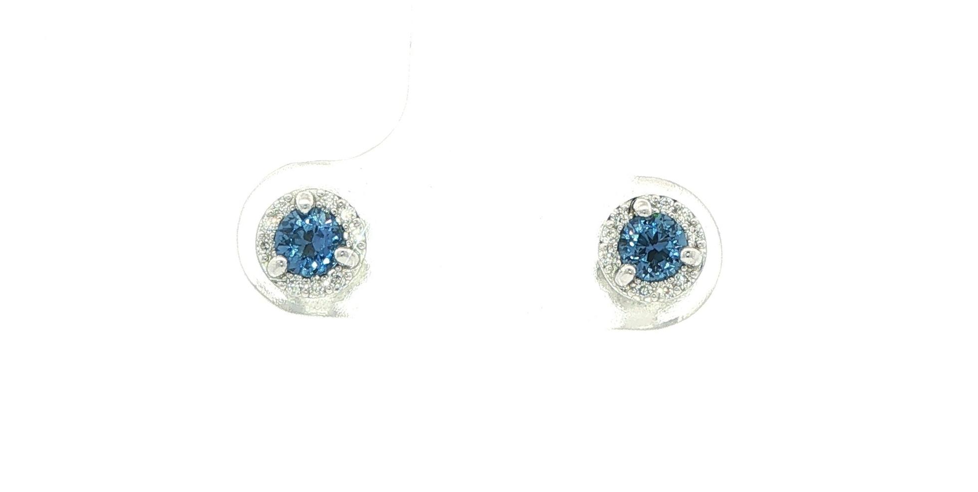 Montana Yogo Sapphire and Diamond Halo Stud Earrings in White Gold (0.36cts TWT)