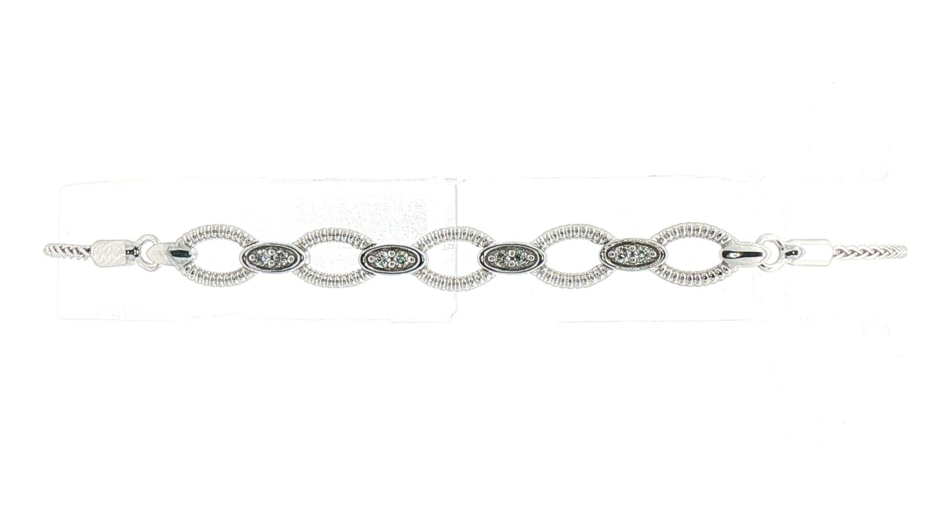 Textured Oval Link Diamond Chain Bolo Bracelet in Sterling Silver (0.08cts TWT)