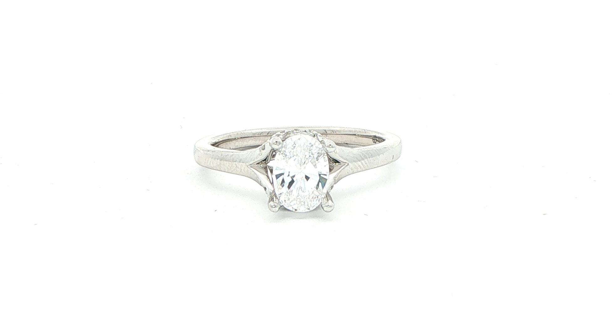 Oval Cut Hidden Halo Engagement Ring Mounting in White Gold (0.07cts TWT)
