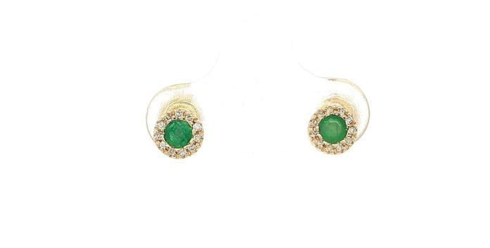 content/products/Emerald and Diamond Halo Stud Earrings in Yellow Gold (0.31cts TWT)