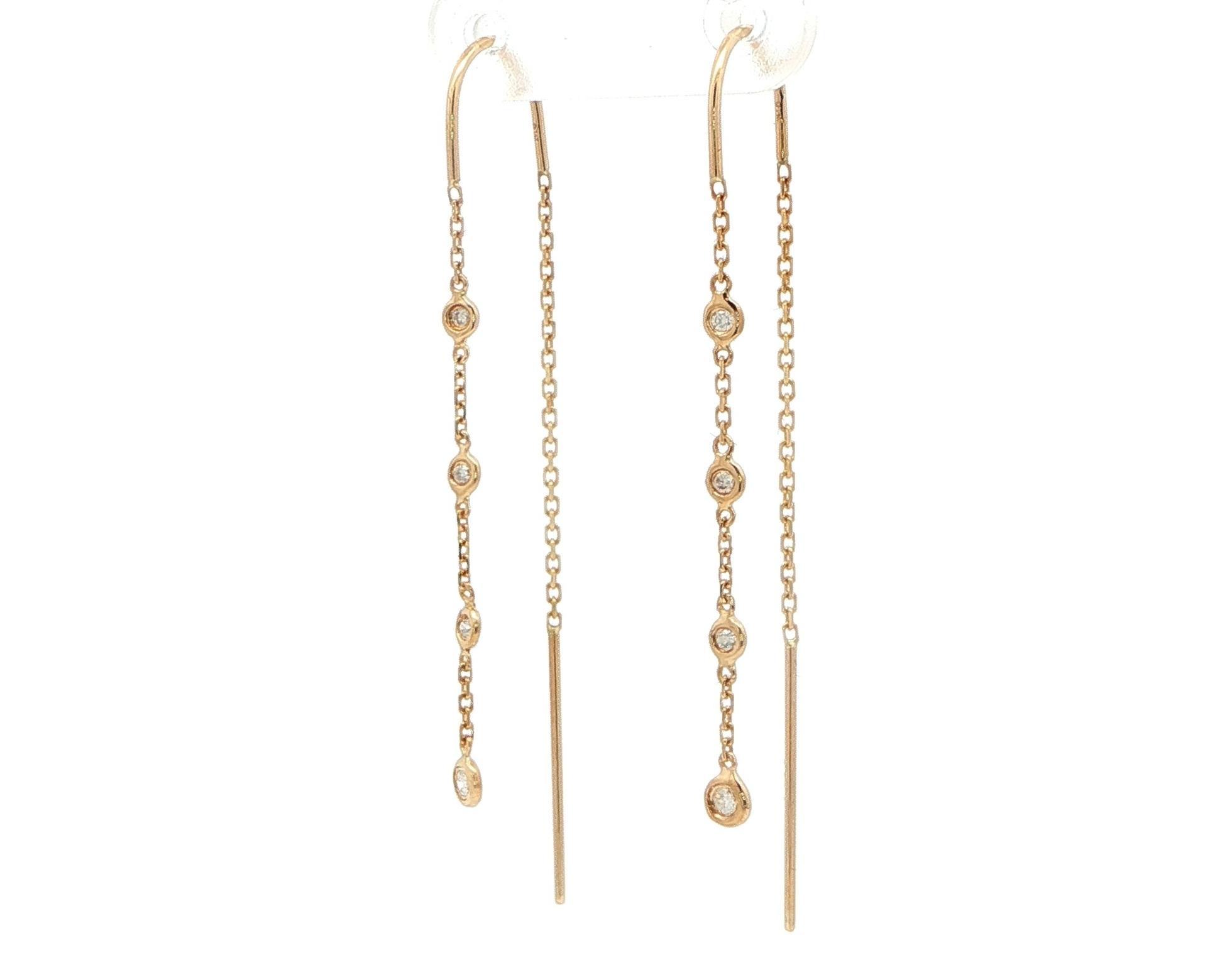 Station Diamond Dangle Threader Earrings in Yellow Gold (0.10cts TWT)