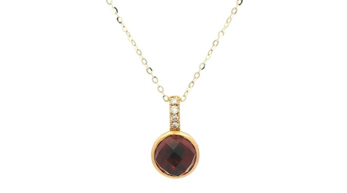 content/products/Checkerboard Round Garnet Pendant Necklace with Diamond Bail in Yellow Gold (2.14cts TWT)