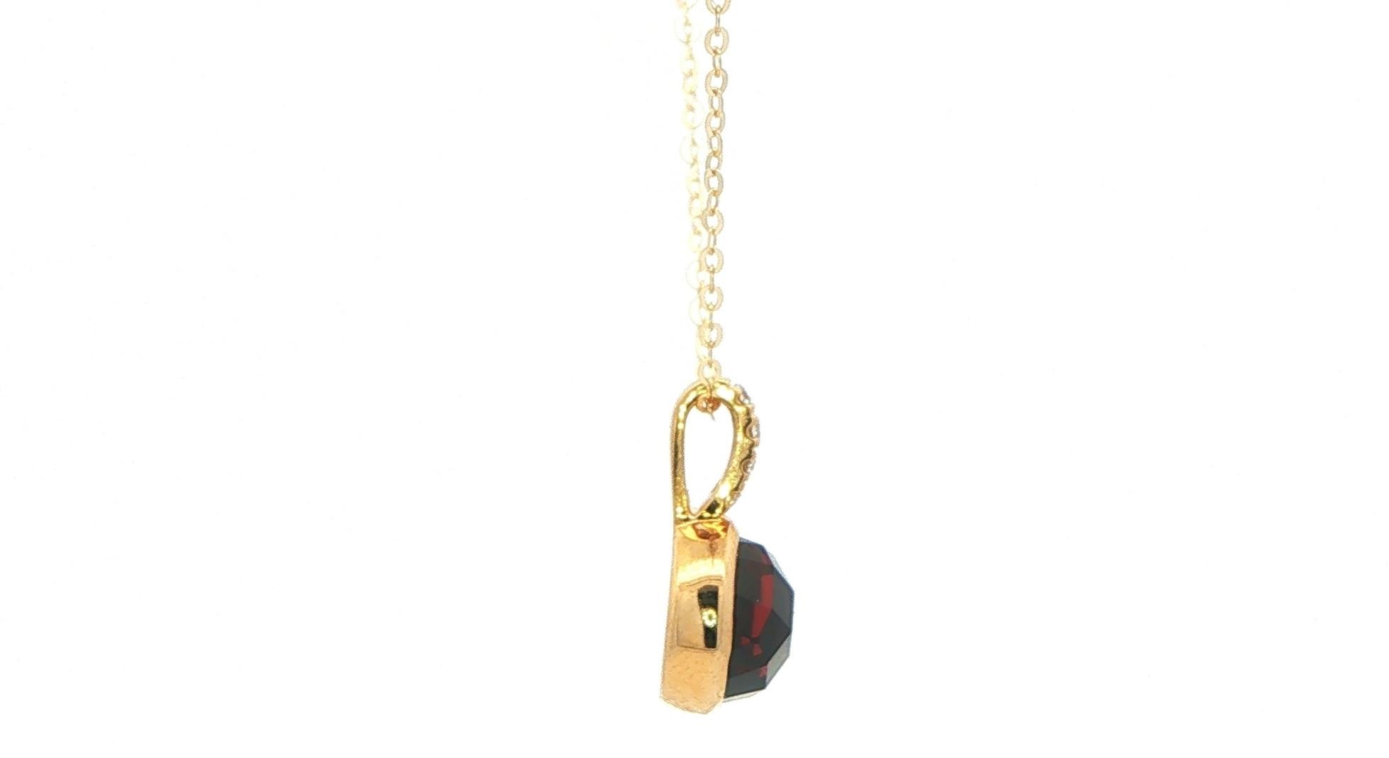 Checkerboard Round Garnet Pendant Necklace with Diamond Bail in Yellow Gold (2.14cts TWT) side