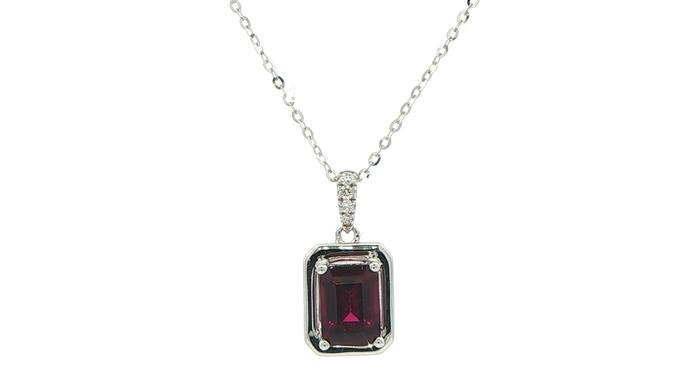 content/products/Emerald-Cut Garnet Pendant Necklace with Diamond Bail in White Gold (1.37cts TWT)