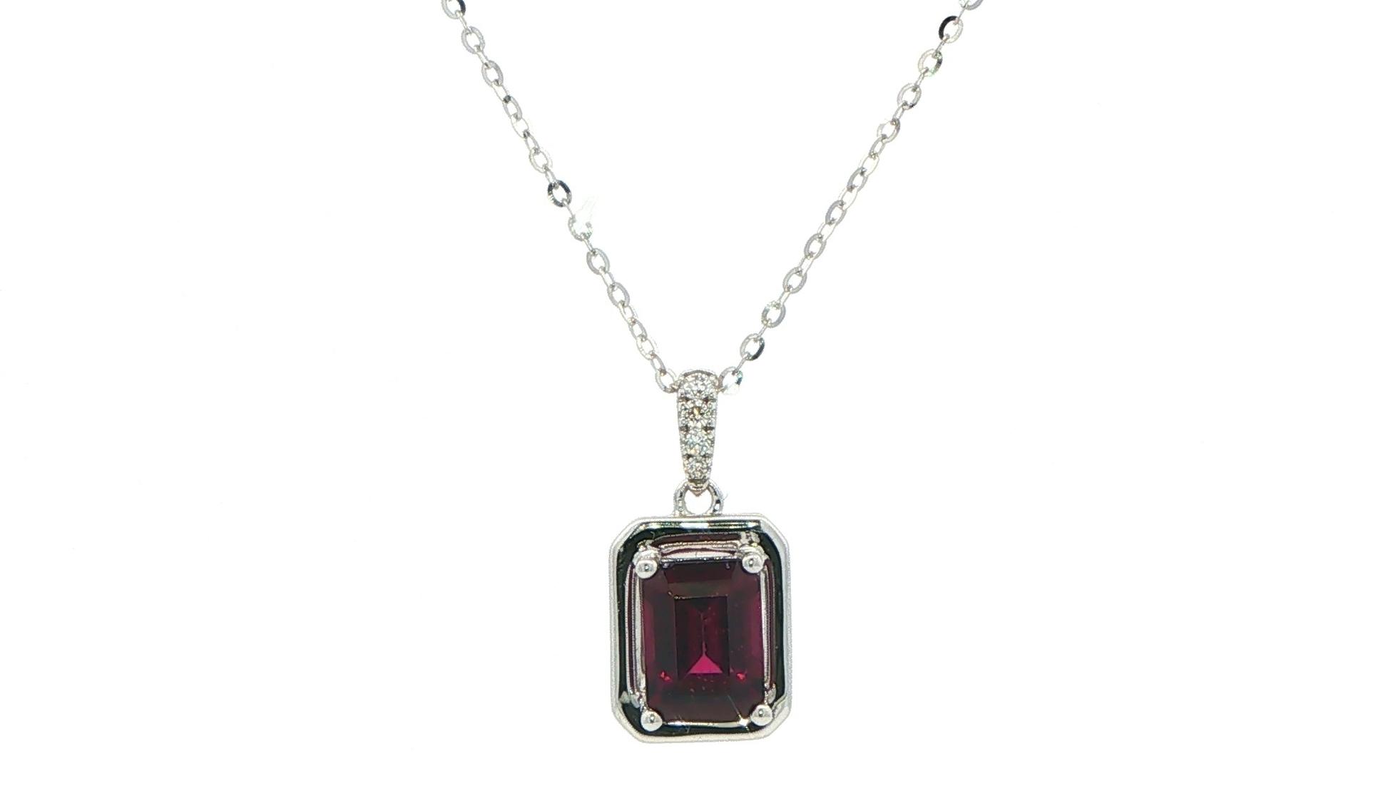 Emerald-Cut Garnet Pendant Necklace with Diamond Bail in White Gold (1.37cts TWT)
