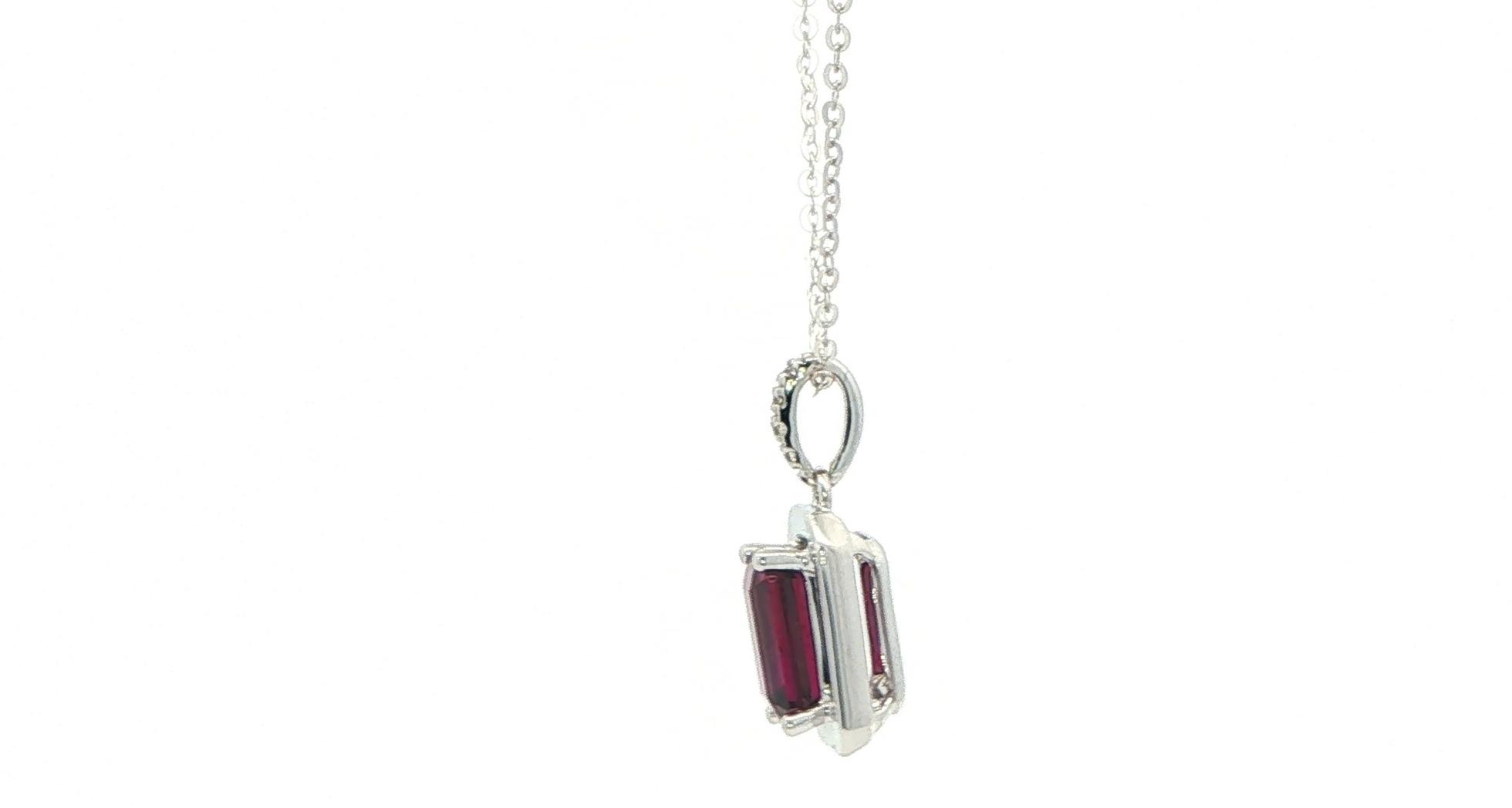 Emerald-Cut Garnet Pendant Necklace with Diamond Bail in White Gold (1.37cts TWT) sides