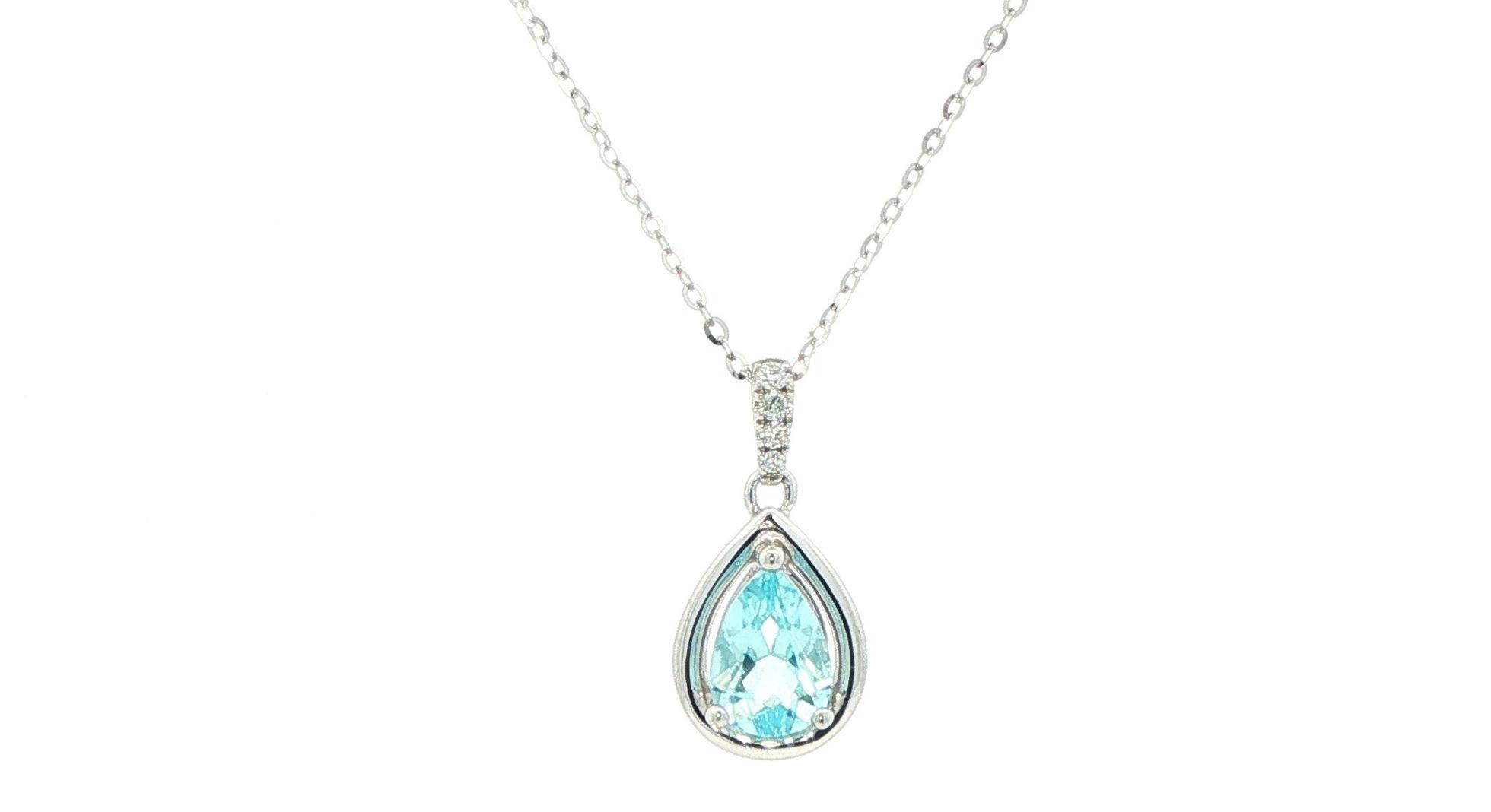 Pear-Cut Aquamarine Pendant Necklace with Diamond Bail in White Gold (0.66cts TWT)