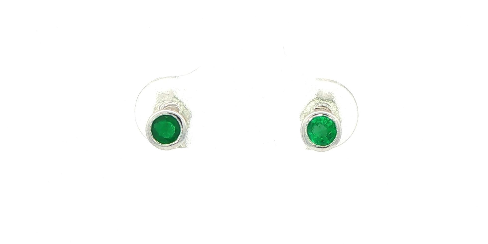 Emerald Bezel Set Stud Earrings in White Gold (0.34cts TWT)