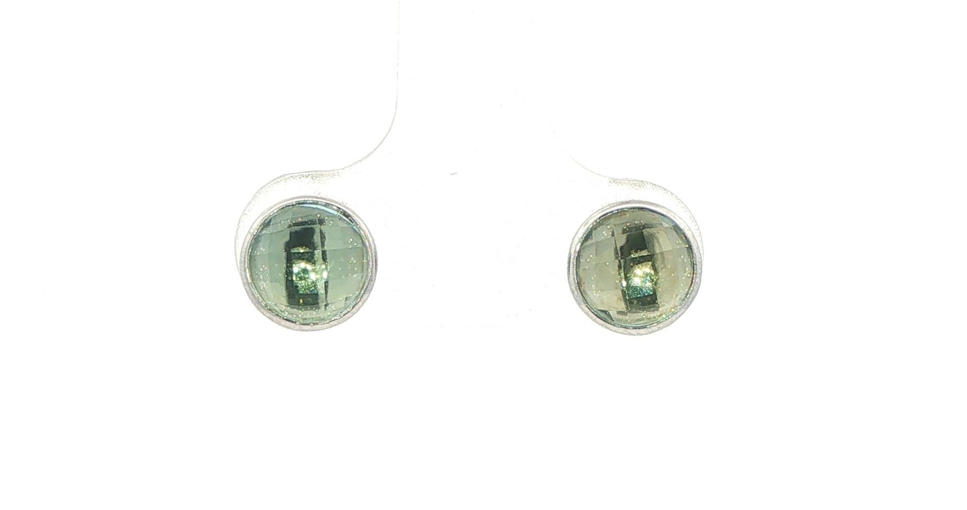 Round Checkerboard Bezel-Set Aquamarine Stud Earrings in White Gold (1.65cts TWT)