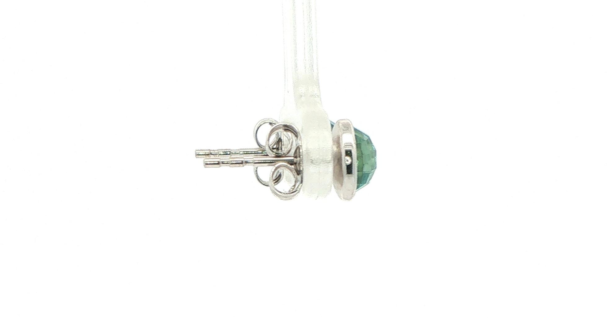 Round Checkerboard Bezel-Set Aquamarine Stud Earrings in White Gold (1.65cts TWT) side