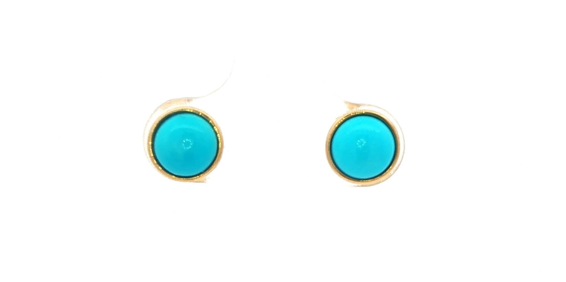 Turquoise Cabochon Stud Earrings in Yellow Gold (1.64cts TWT)