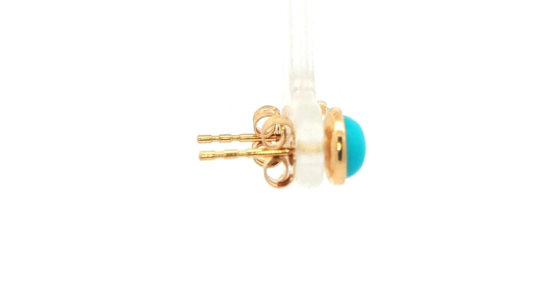 Turquoise Cabochon Stud Earrings in Yellow Gold (1.64cts TWT) side