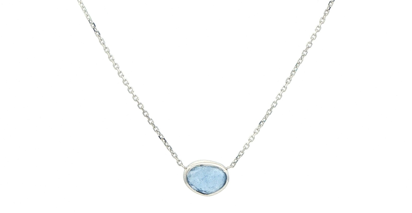Raw Montana Yogo Sapphire Bezel Pendant Necklace on Split Chain in White Gold (0.47cts TWT)