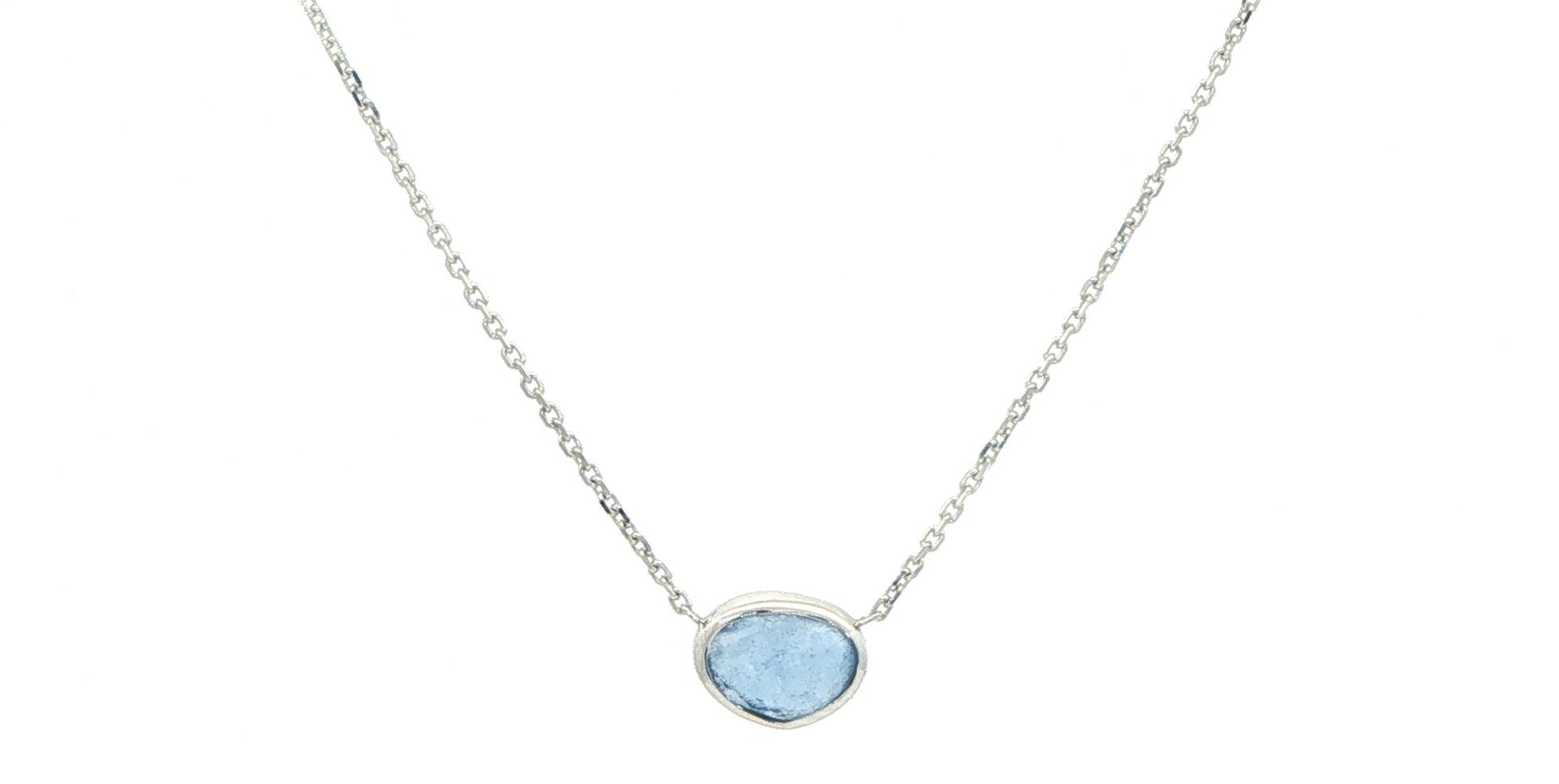 Raw Montana Yogo Sapphire Bezel Pendant Necklace on Split Chain in White Gold (0.47cts TWT)