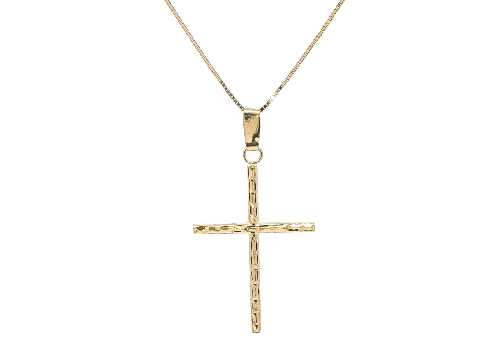 Estate Piece: Textured Cross Pendant Necklace in Yellow Gold