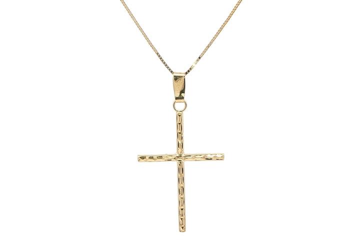 content/products/Estate Piece: Textured Cross Pendant Necklace in Yellow Gold