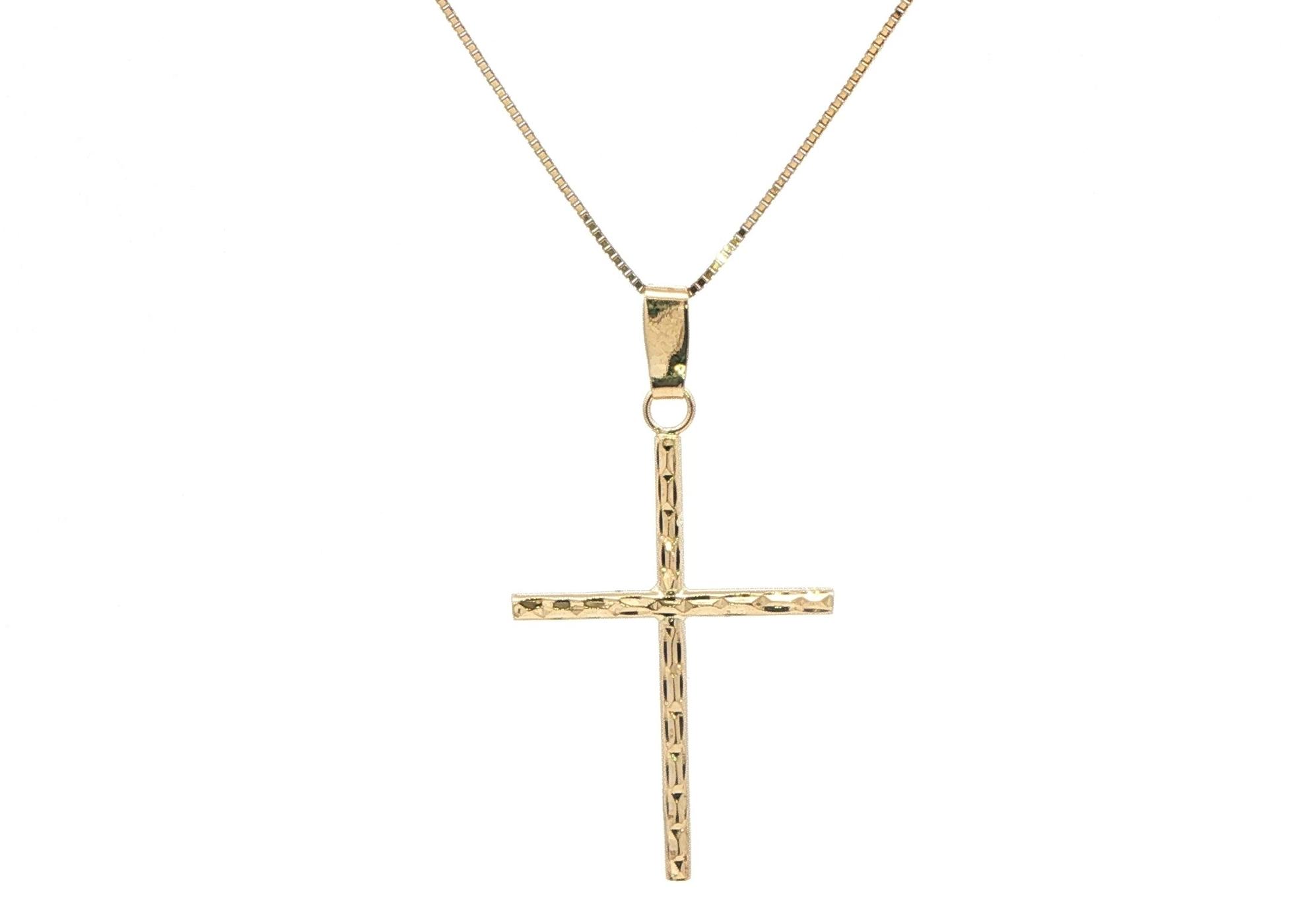 Estate Piece: Textured Cross Pendant Necklace in Yellow Gold
