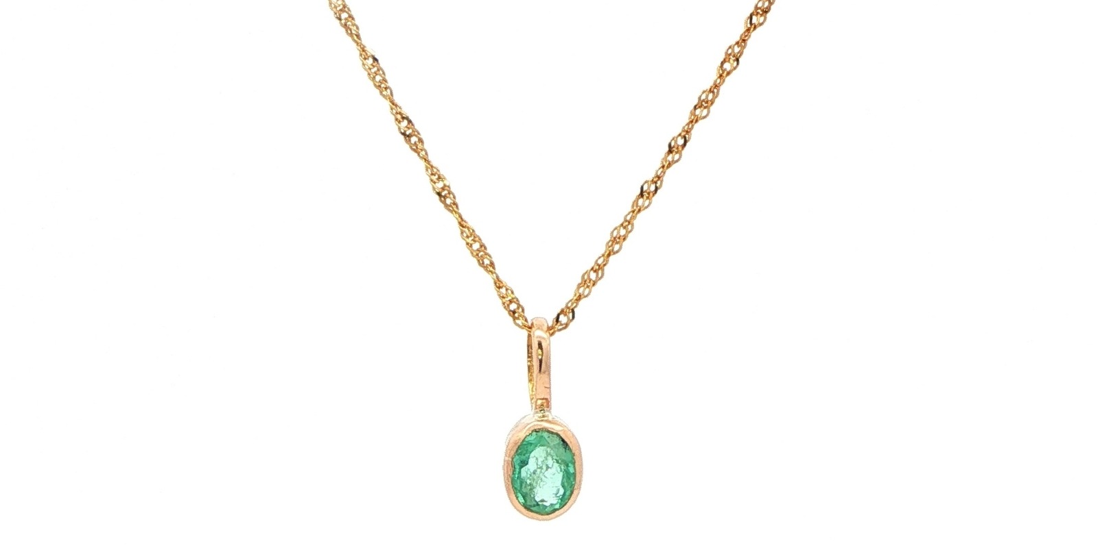 Estate Piece: Oval Emerald Bezel Pendant Necklace in Yellow Gold