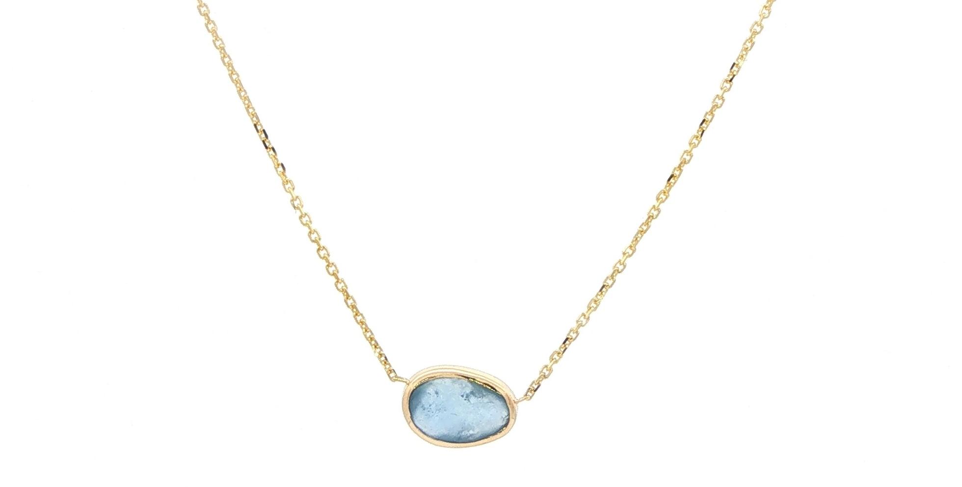 Raw Montana Yogo Sapphire Bezel Pendant Necklace on Split Chain in Yellow Gold (0.58cts TWT)