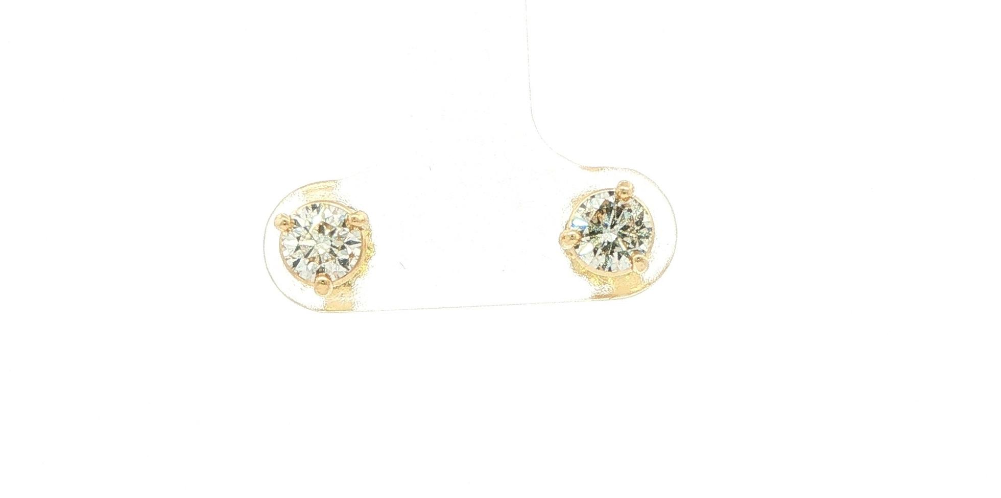 Round Diamond Stud Earrings in 3-Prong Martini Settings in Yellow Gold (80cts TWT)