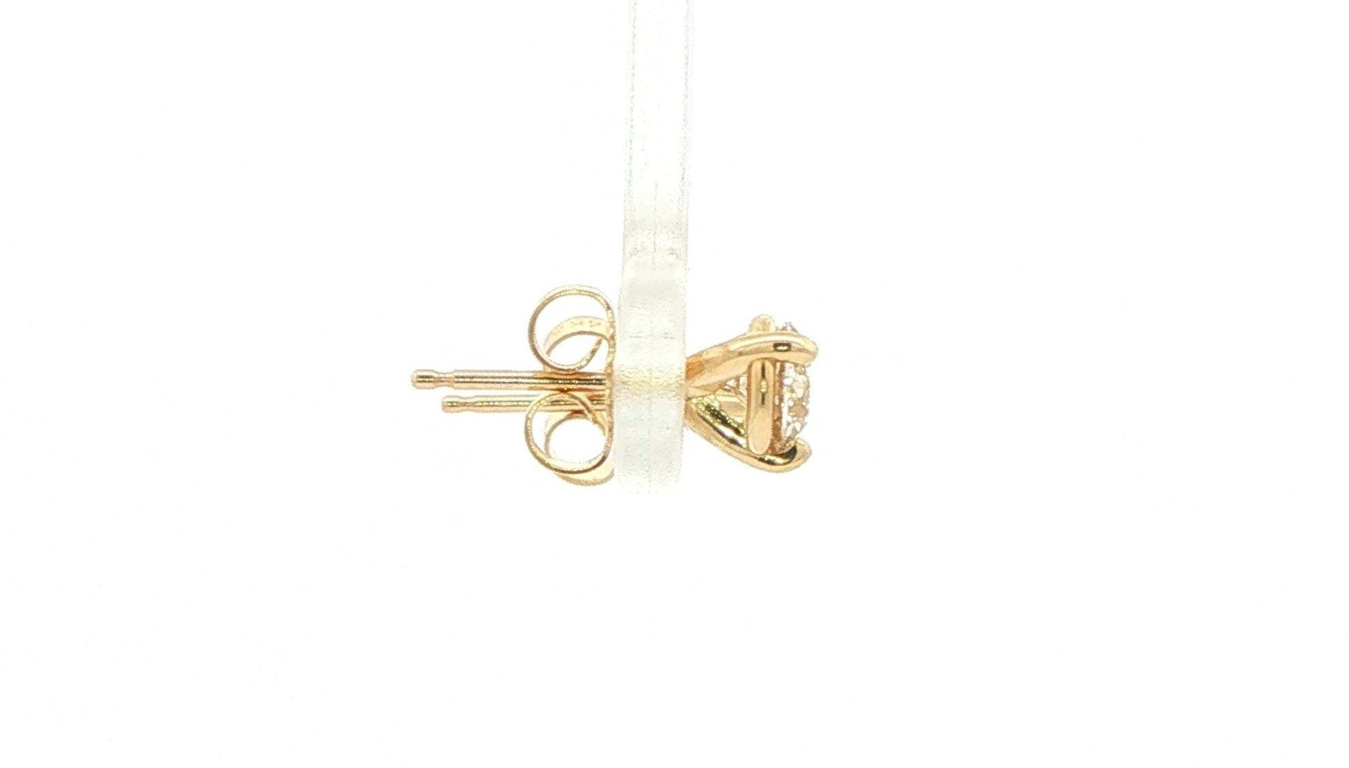 Round Diamond Stud Earrings in 3-Prong Martini Settings in Yellow Gold (80cts TWT) side