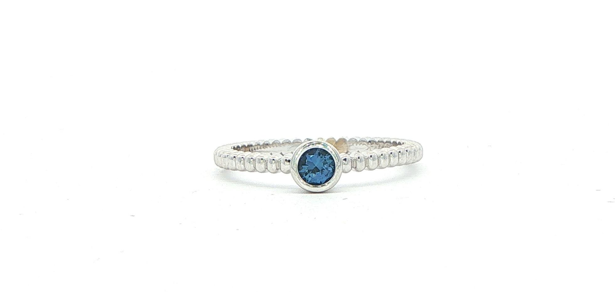 Bezel-Set Montana Yogo Sapphire Beaded Solitaire Ring in White Gold (0.16cts)
