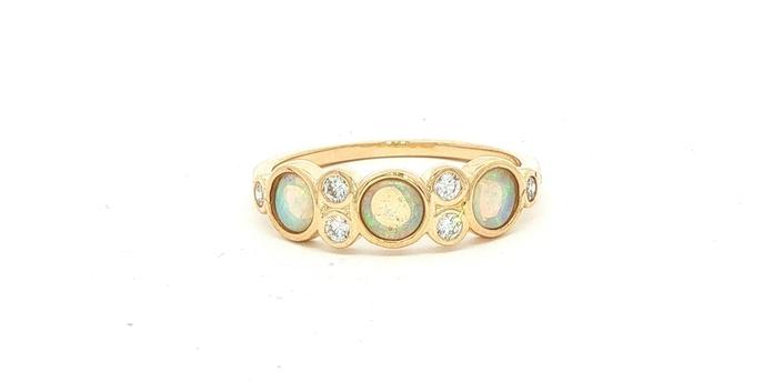 content/products/9-Stone Bezel-set Opal and Diamond Ring in Yellow Gold (0.18cts TWT)