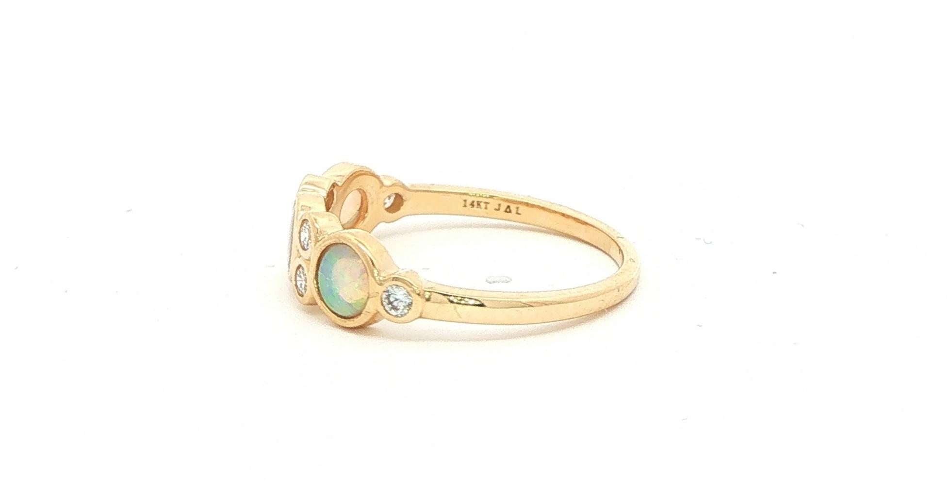 9-Stone Bezel-set Opal and Diamond Ring in Yellow Gold (0.18cts TWT) side