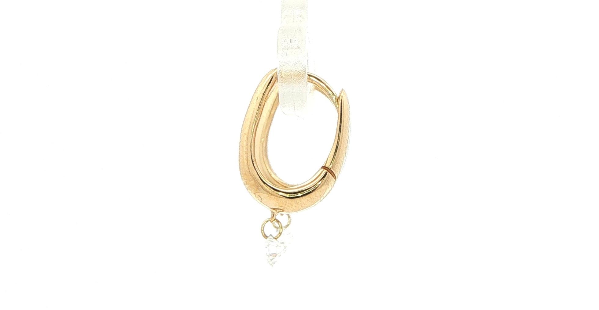 Tapered Huggie Hoop Earrings with Laser Drilled Dangling Diamonds in Yellow Gold (0.16cts TWT) side