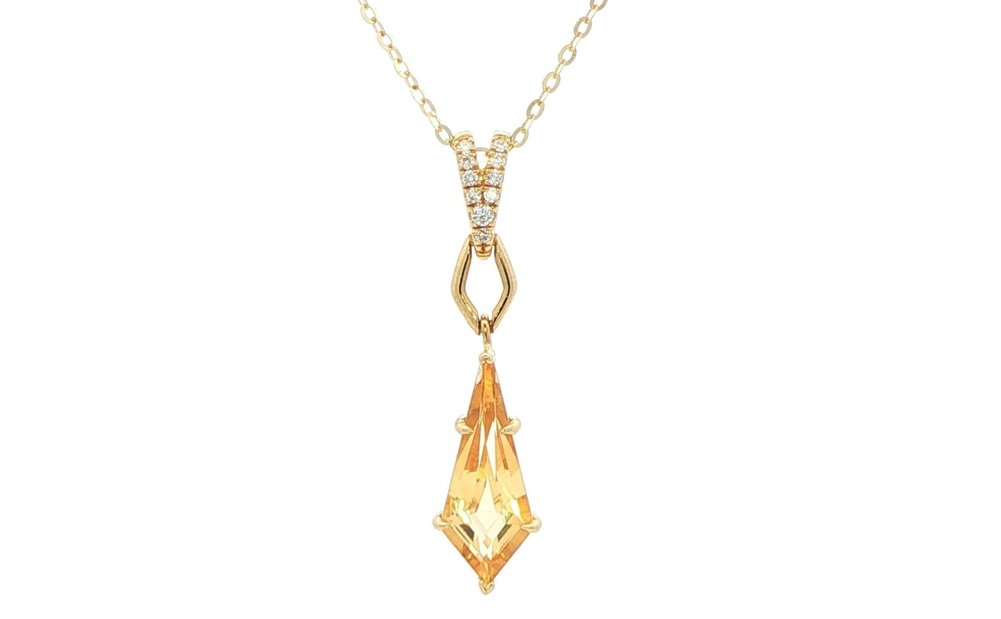Kite-Cut Citrine Charm Necklace with Diamond Accented Bail in Yellow Gold (0.04cts TWT)