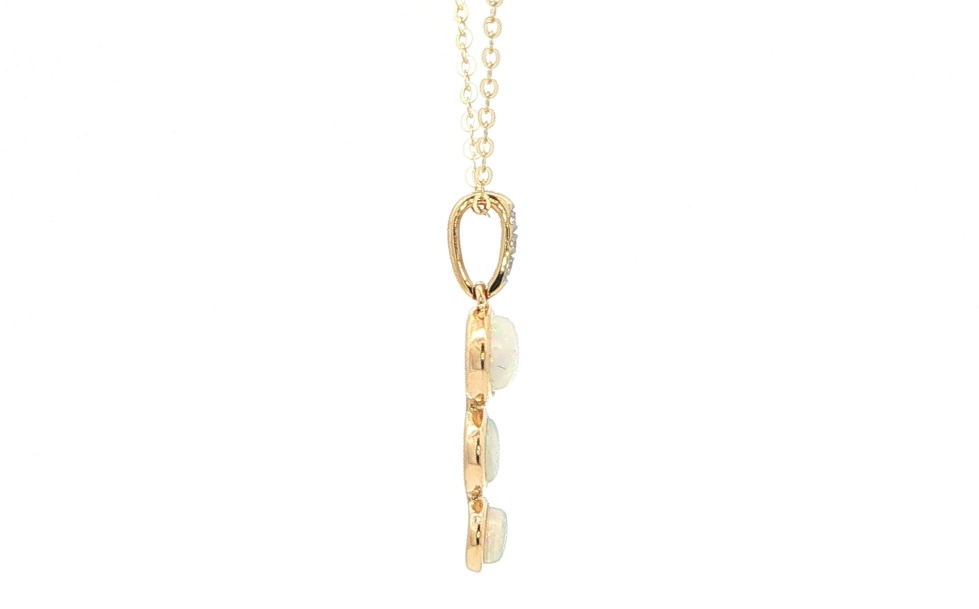 Three-Stone Bezel-set Opal Drop Pendant Necklace with Diamond Bail in Yellow Gold side