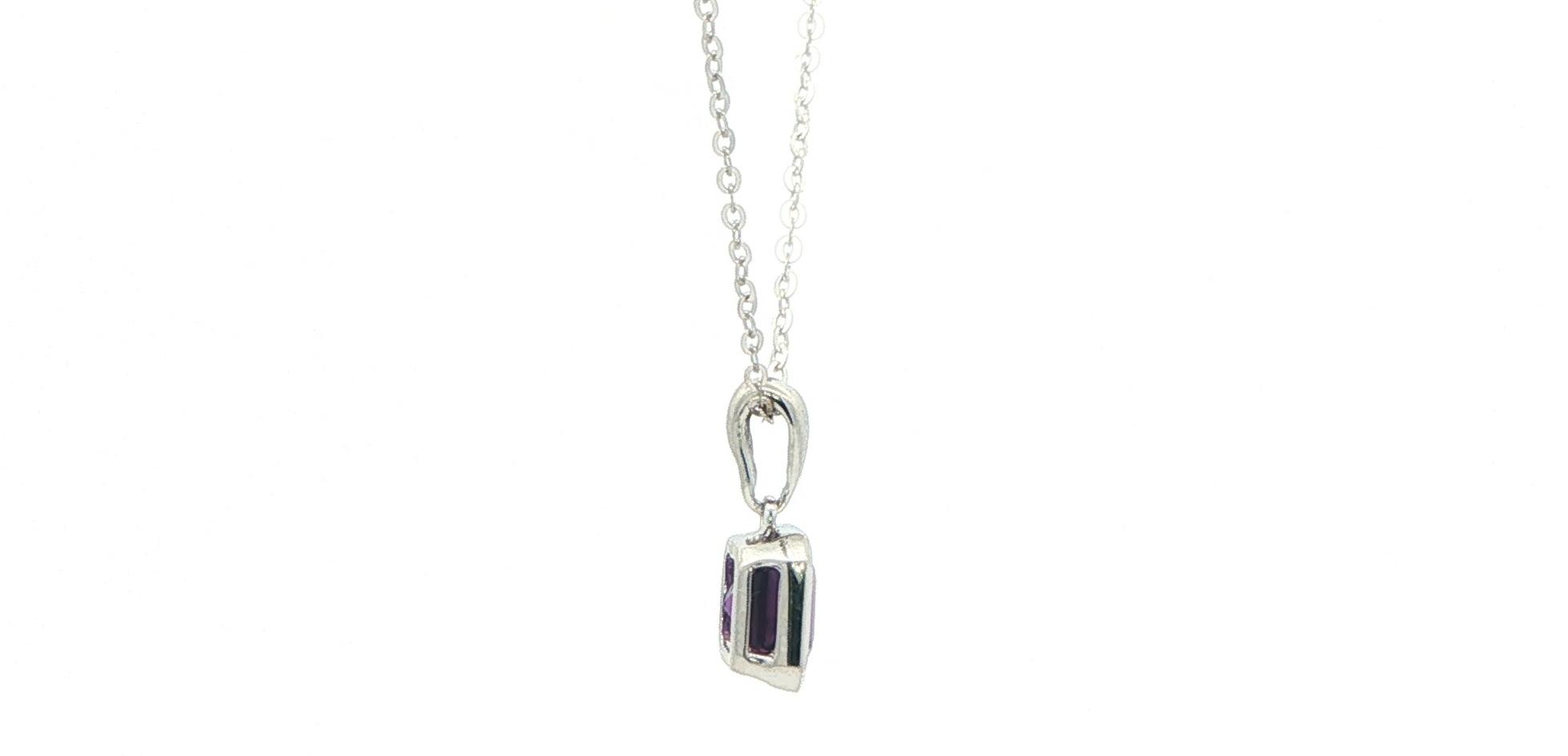 Bezel-Set Amethyst Pendant Necklace in White Gold side