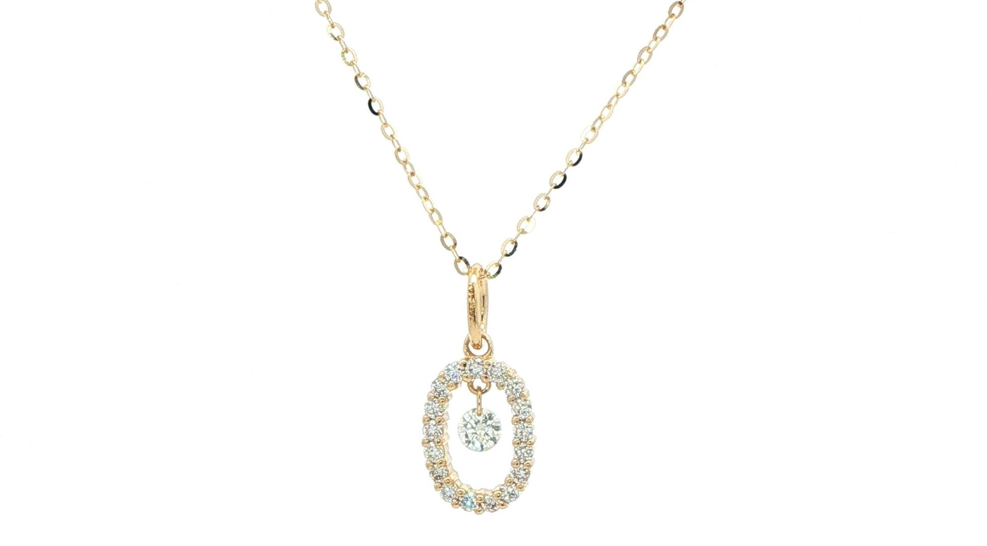 Oval Halo Pendant Necklace with Dangling Diamond in Yellow Gold (0.26cts TWT)