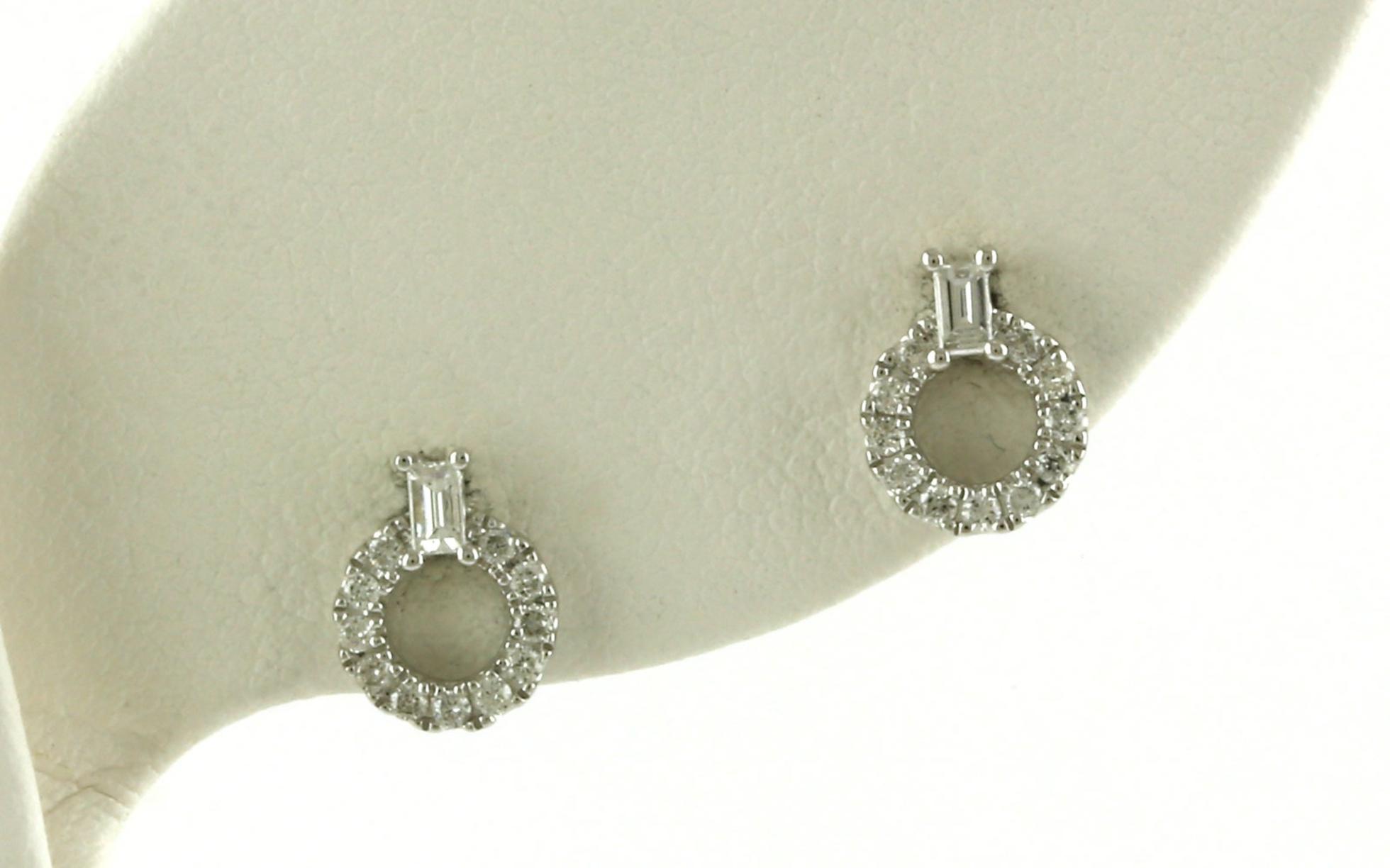 Circle with Baguette Accent Diamond Stud Earrings in White Gold (0.23cts TWT)