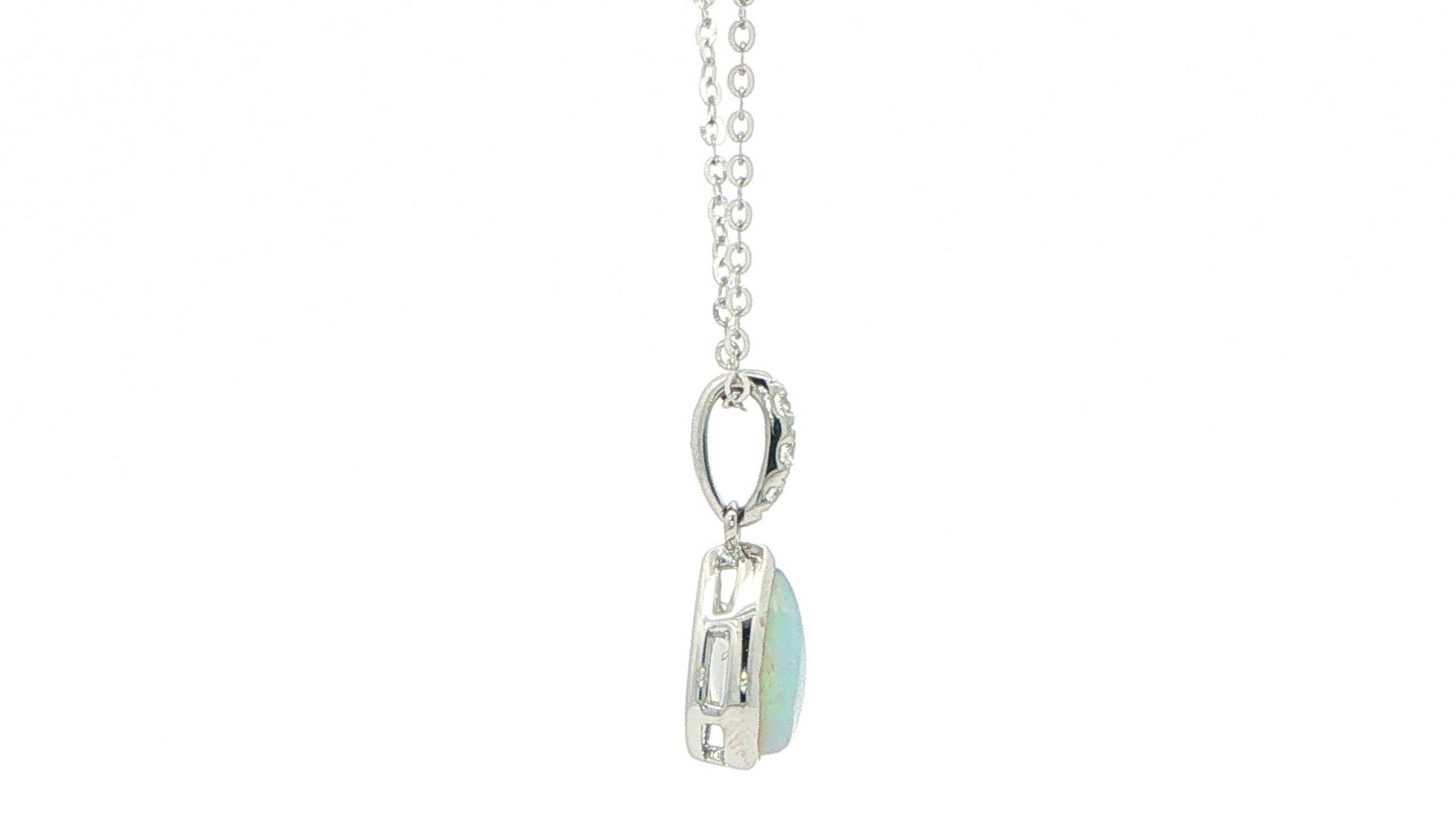 Pear-Cut Opal Bezel Pendant Necklace with Diamond Bail in White Gold (0.55cts TWT) side