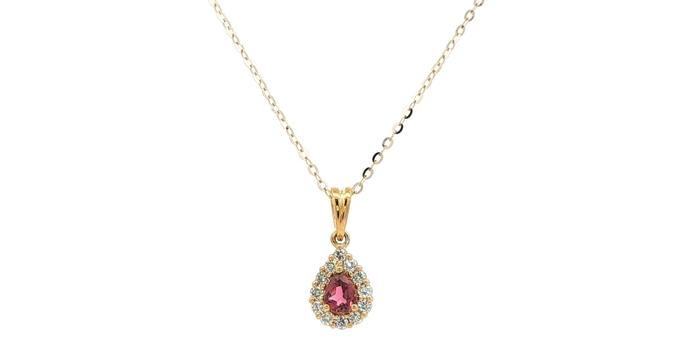 content/products/Pear-Cut Tourmaline and Diamond Halo Charm Necklace in Yellow Gold (0.27cts TWT)