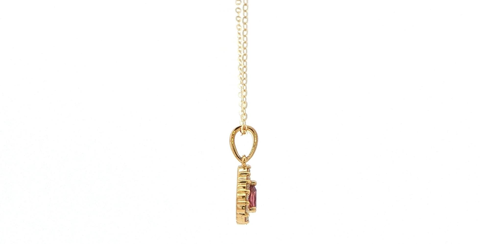 Pear-Cut Tourmaline and Diamond Halo Charm Necklace in Yellow Gold (0.27cts TWT) side