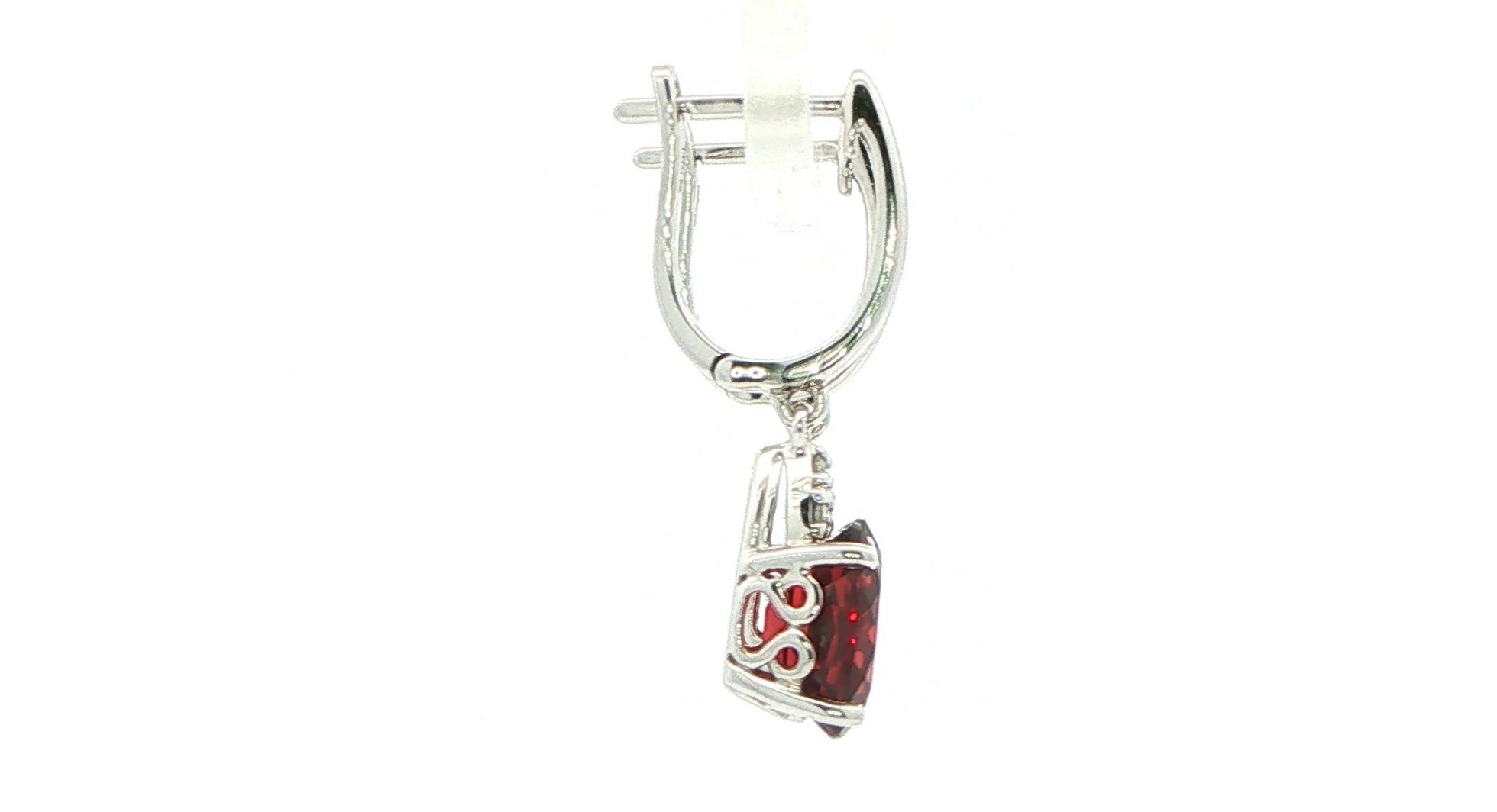 Oval Garnet and Diamond Drop Earrings in White Gold (3.38cts TWT) side