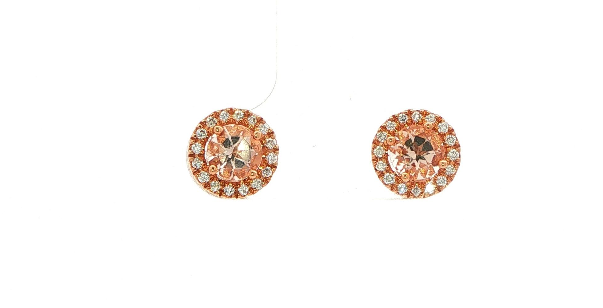 Morganite and Diamond Halo Stud Earrings in Rose Gold (1.02cts TWT)