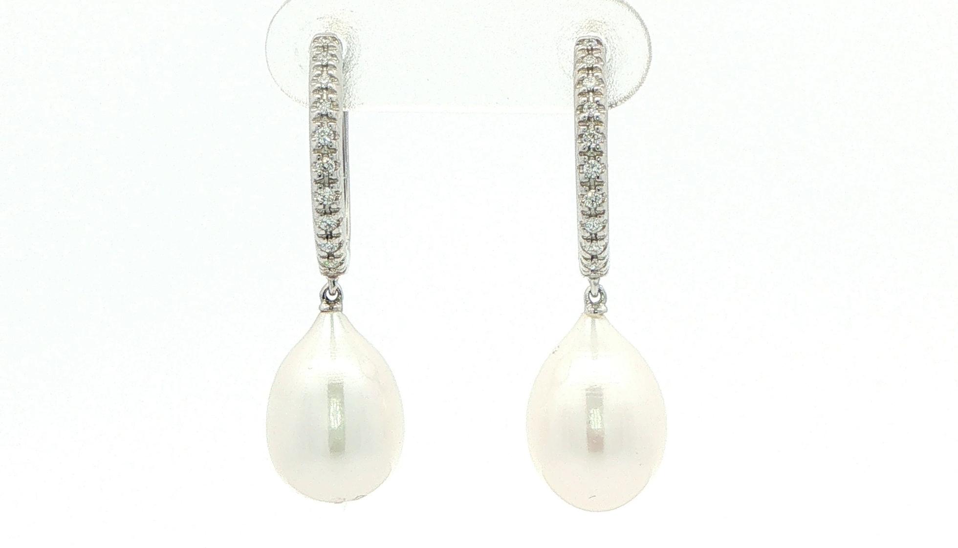 Pearl Drop Earrings with Diamond Accents in White Gold 