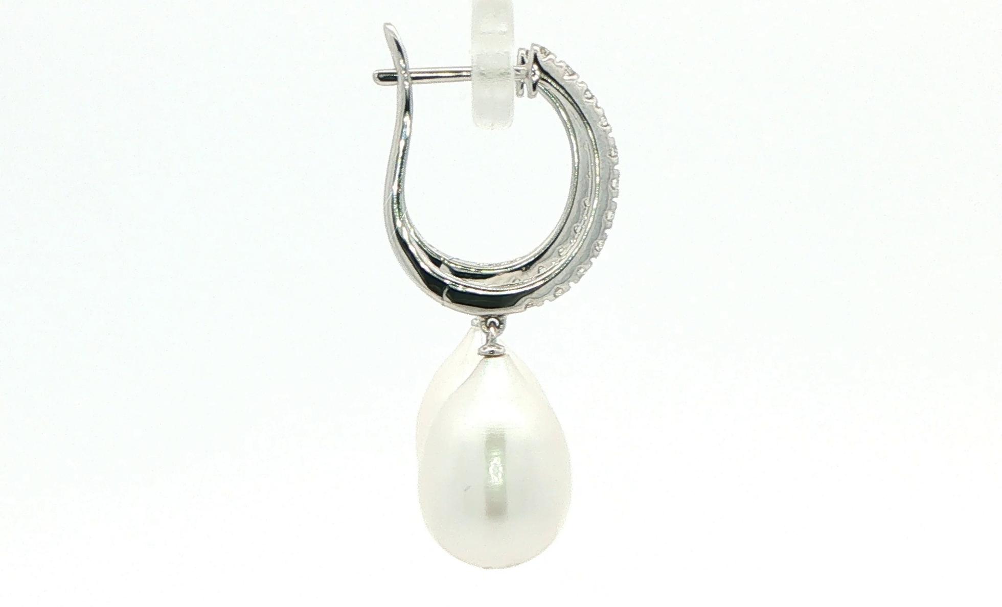 Pearl Drop Earrings with Diamond Accents in White Gold  side