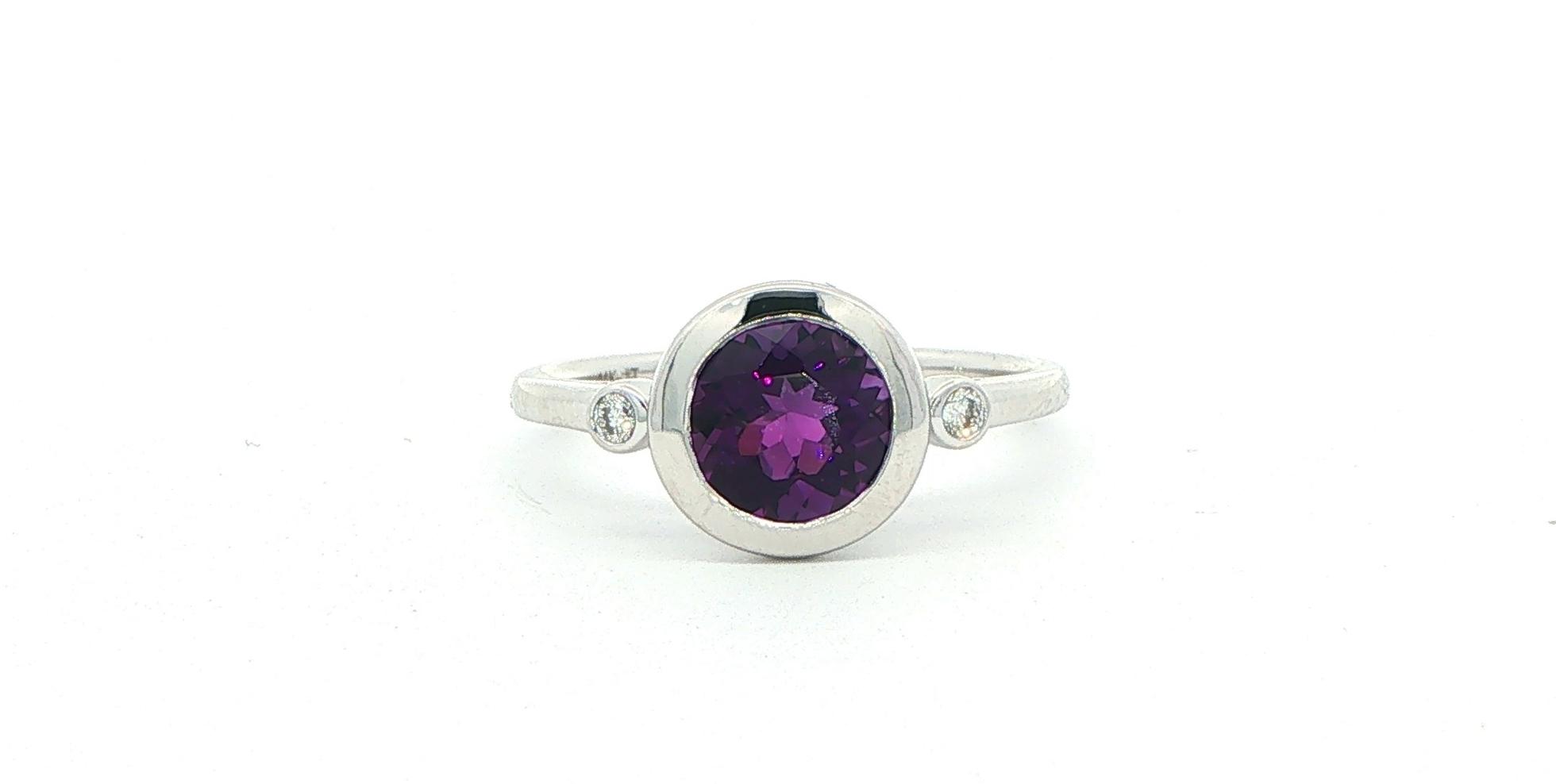 3-Stone Bezel Set Amethyst and Diamond Ring in White Gold (1.15cts TWT)